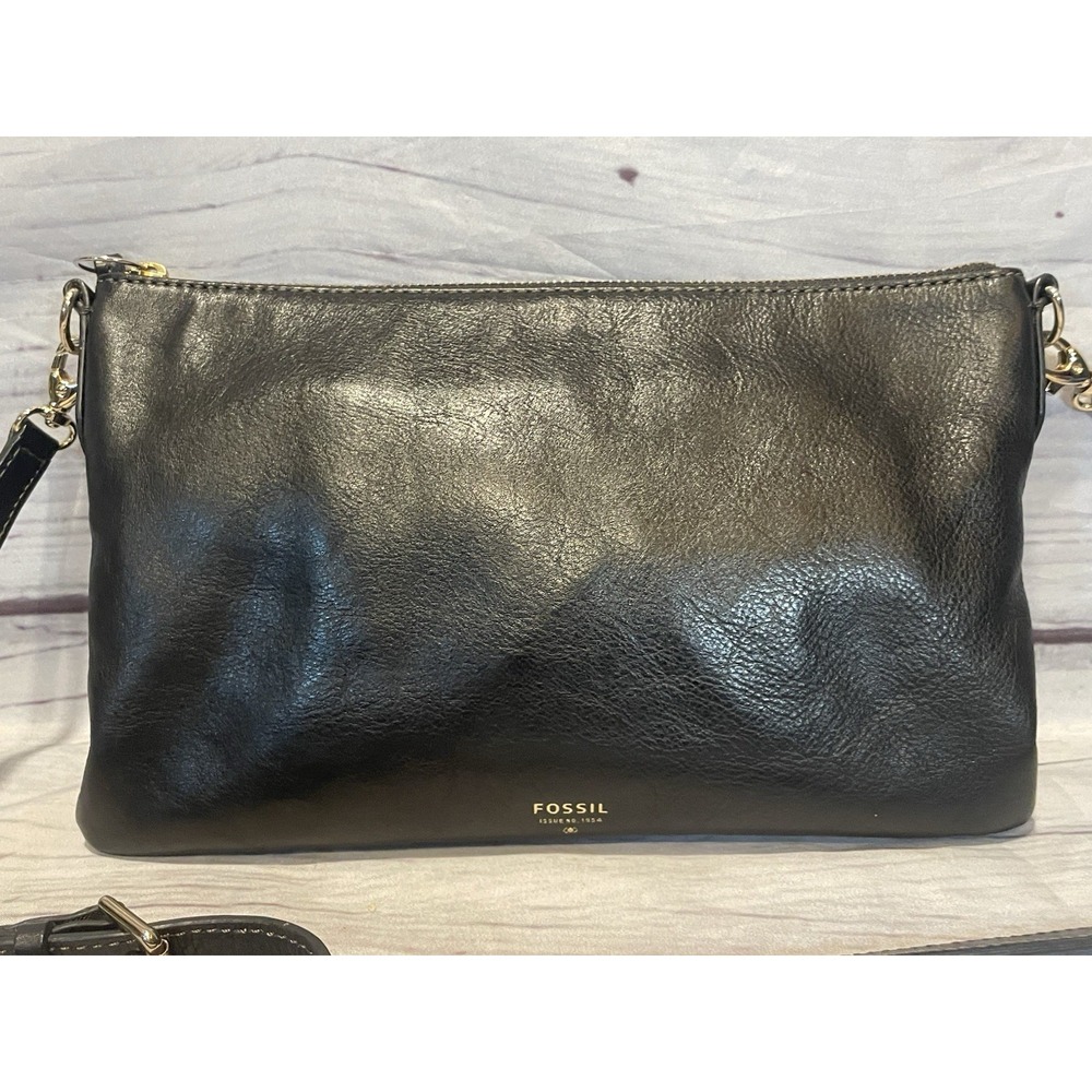 FOSSIL Leather Crossbody Purse Bag Detachable/Adjustable Strap, Navy 7 X 9